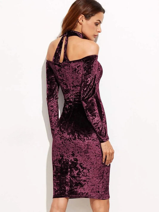 Off Shoulder Crushed Dress With Choker Periwinkley Shop