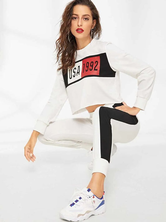 Mixed print crop top and sweatpants set Periwinkley Shop