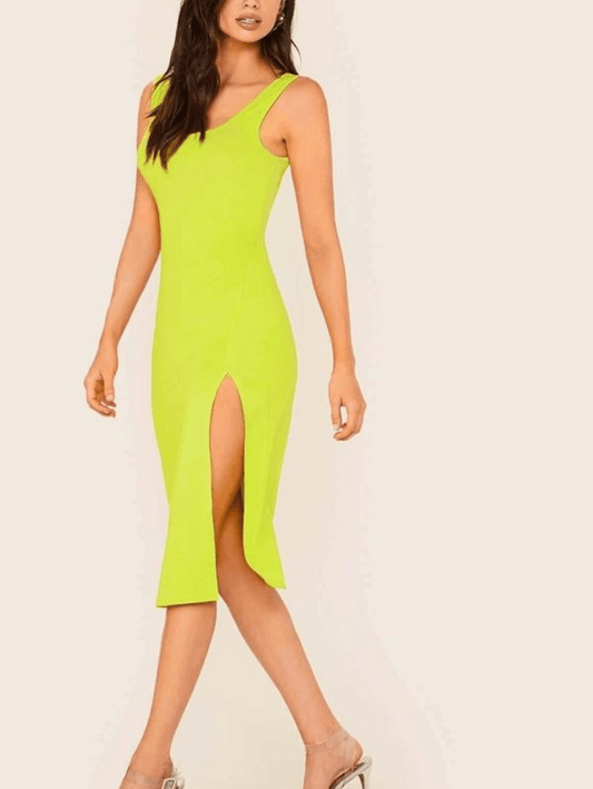 Side cut neon bodycon dress Periwinkley Shop