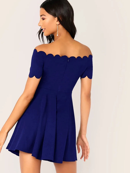 Scallop Edge Off Shoulder Skater Dress Periwinkley Shop