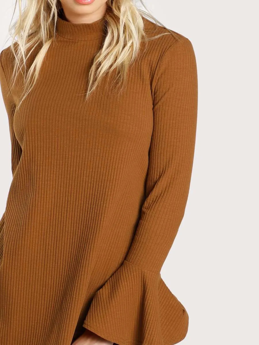 Bell sleeve rib knit dress Periwinkley Shop