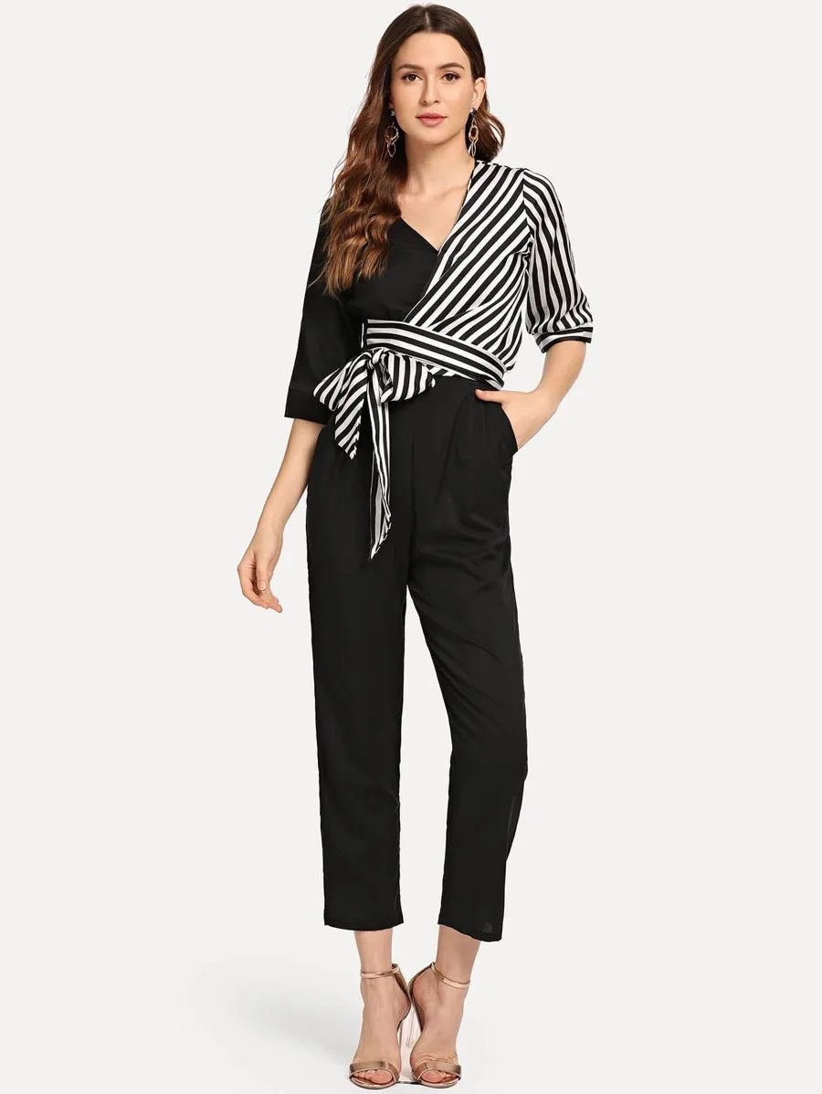 Surplice front knot decorations jumpsuit Periwinkley Shop