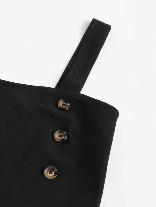 Buttoned Detail Thick Strap Top & Skirt Set Periwinkley Shop