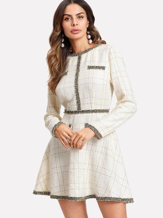 Fringe And Pearl Embellished Tweed Dress Periwinkley Shop