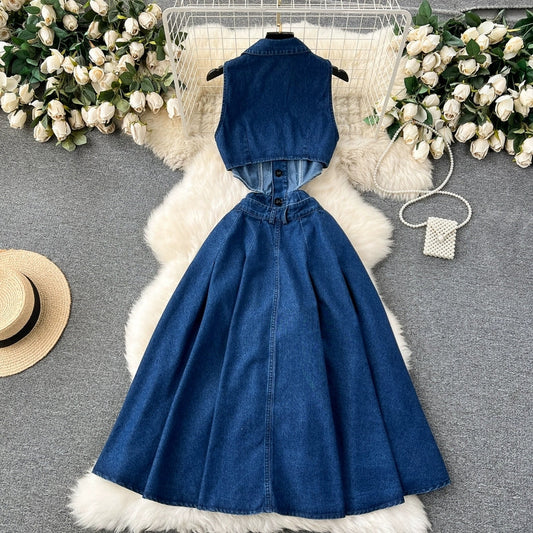 Laura Denim Slit Dress (No Belt) Periwinkley Shop