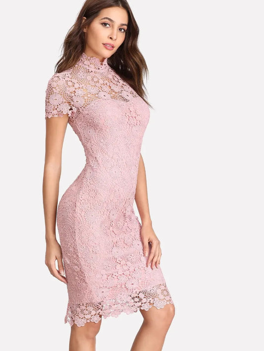 Open Back Guipure Lace Overlay Dress Periwinkley Shop