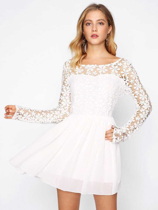 Guipure Lace Top Skater Dress Periwinkley Shop