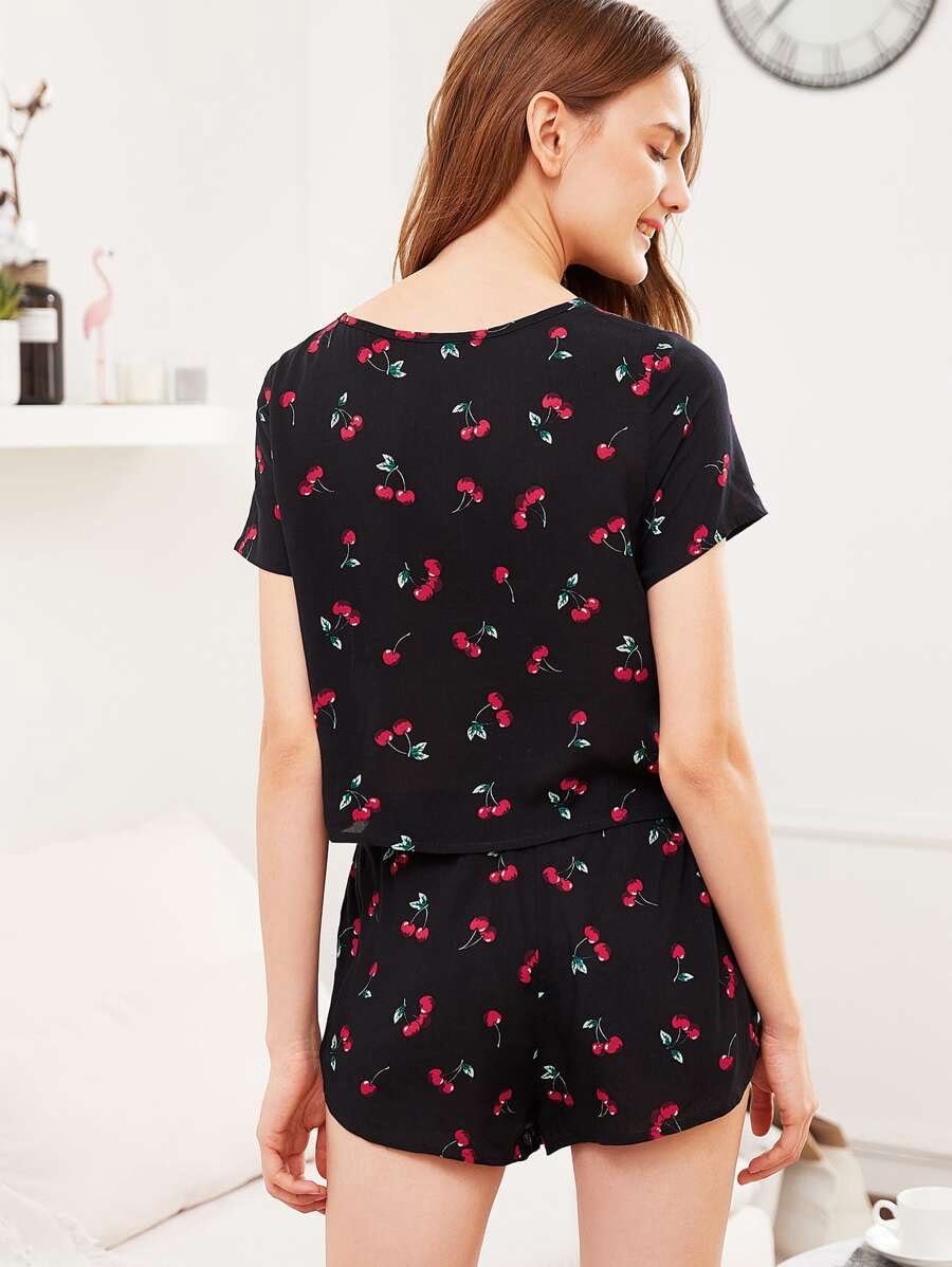 Cherry Print Top And Shorts Pyjama Set Periwinkley Shop