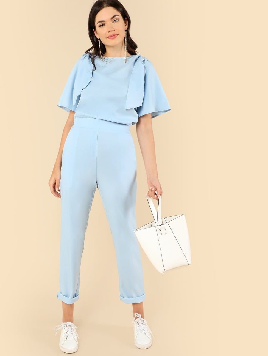 Tie Shoulder Elastic Waist Jumpsuit Periwinkley Shop