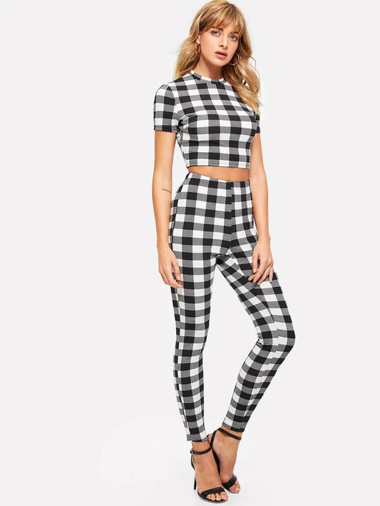 Plaid Crop Tee & Leggings Set Periwinkley Shop