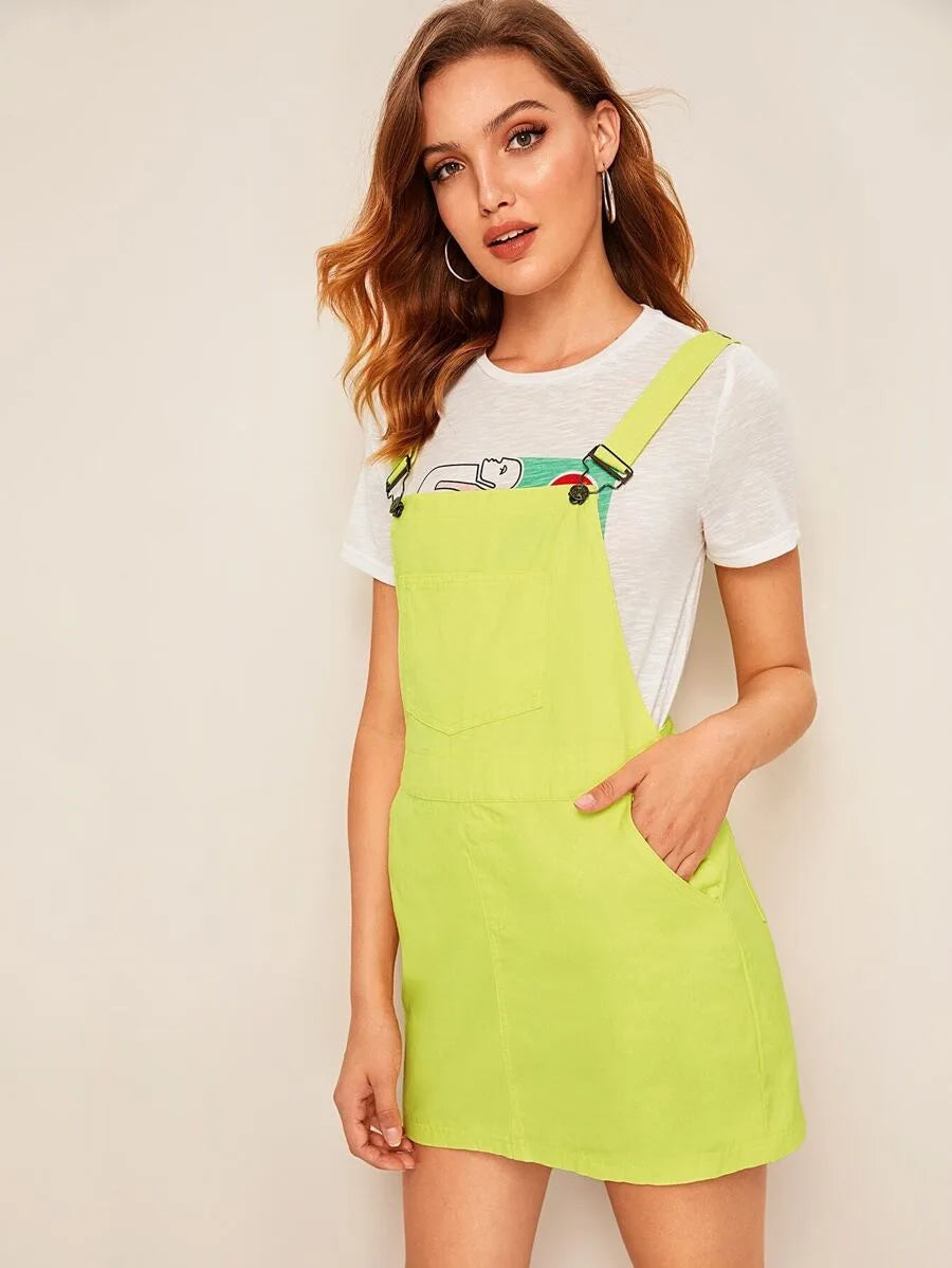Pocket Detail Denim Overall Dress Periwinkley Shop