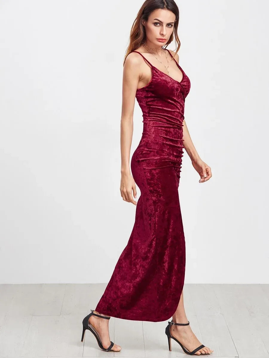 High Split Surplice Velvet Cami Dress Periwinkley Shop