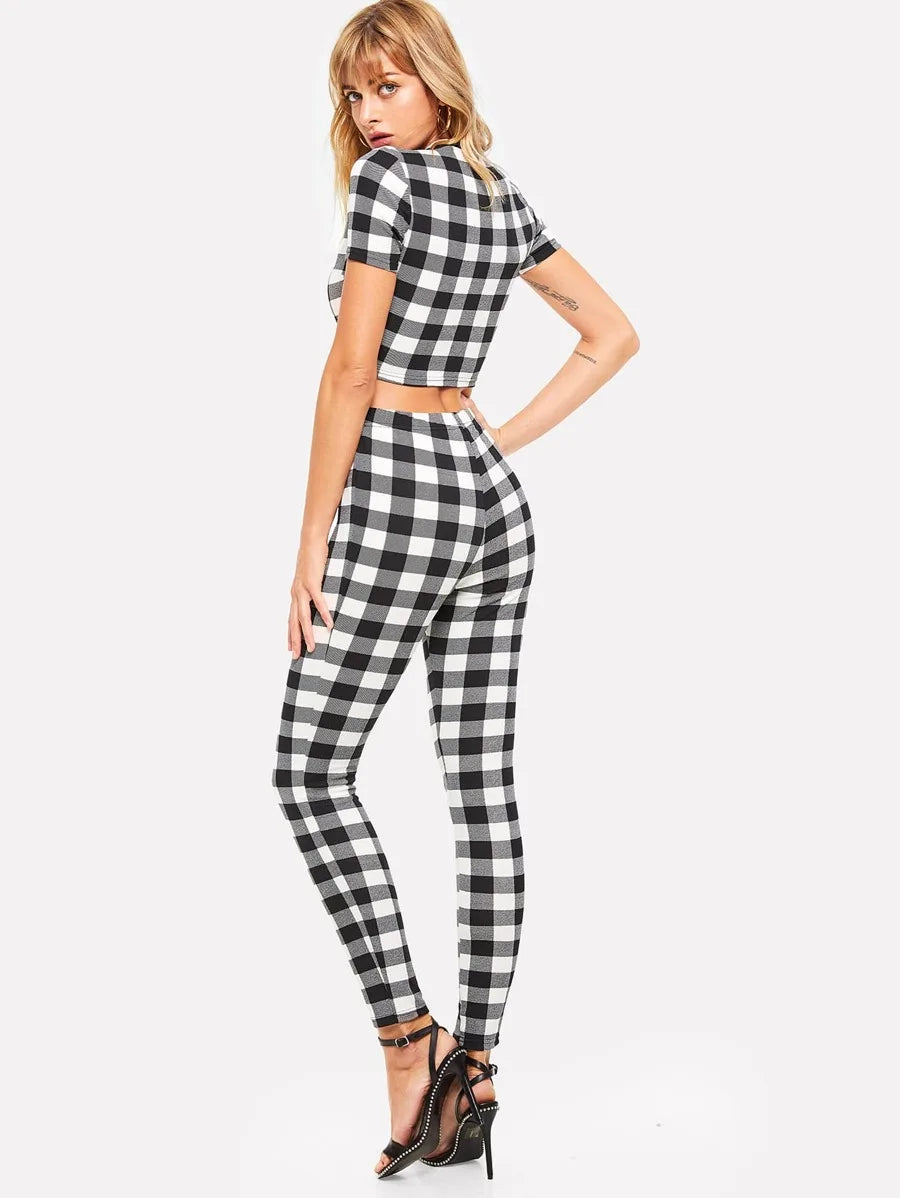 Plaid Crop Tee & Leggings Set Periwinkley Shop