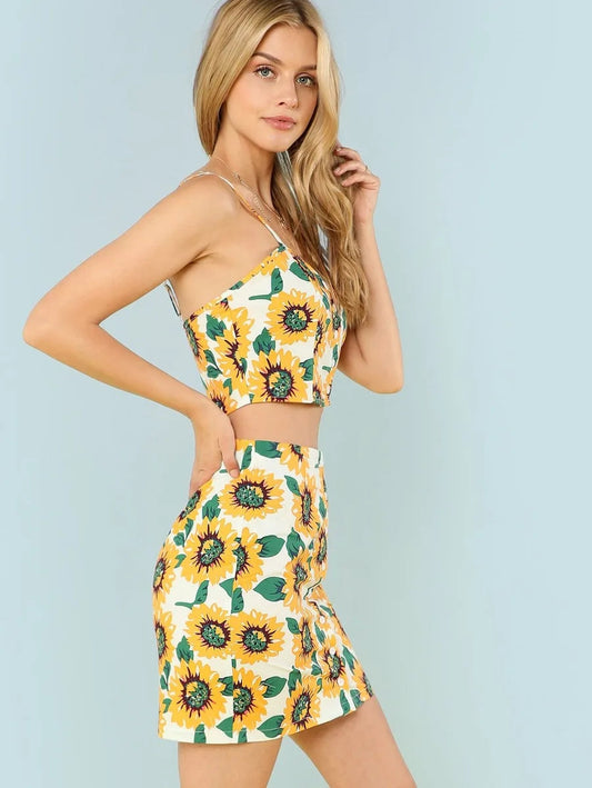 Button Through Sunflower Cami & Skirt Set Periwinkley Shop