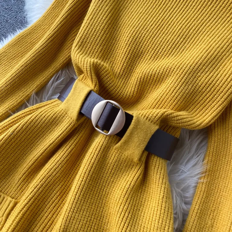 Guilantu Knitting Spring Autumn Turtleneck Puff Sleeve dress Periwinkley Shop