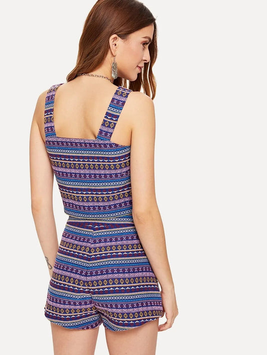 Thick Strap Geo Jacquard Top & Shorts Co-Ord Periwinkley Shop