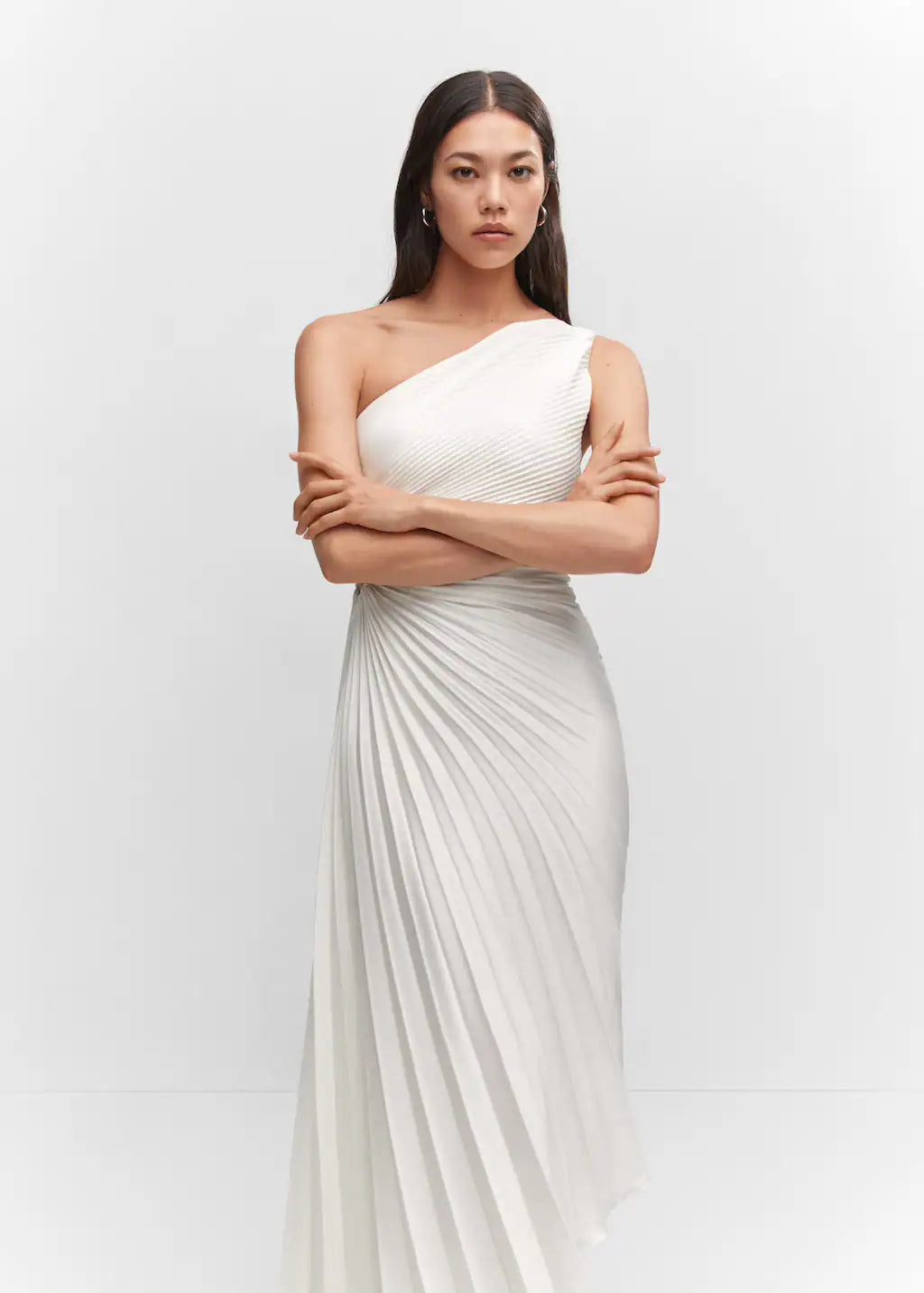 Asymmetrical pleated dress - White Periwinkley Shop