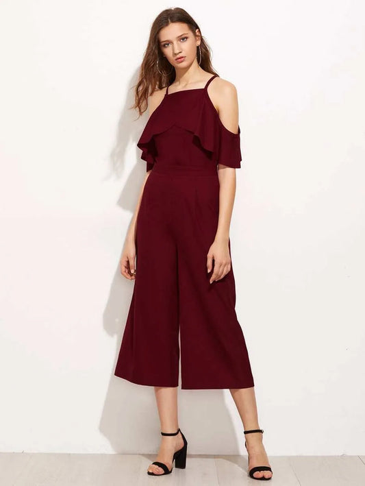 Overlap Cold Shoulder Culotte Jumpsuit Periwinkley Shop