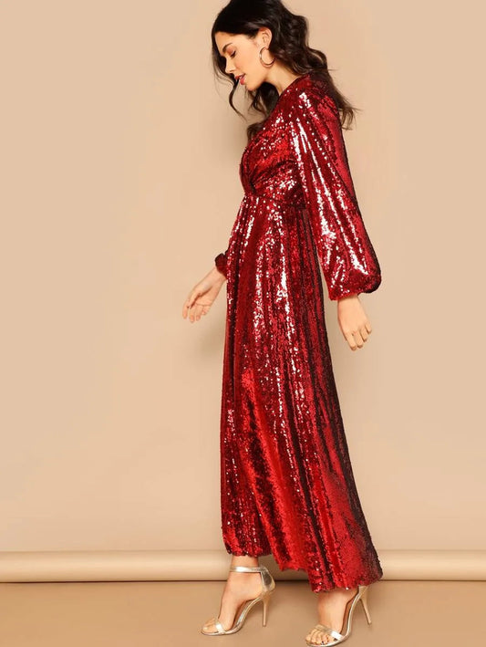 Blouson Sleeve Surplice Sequin Maxi Dress Periwinkley Shop