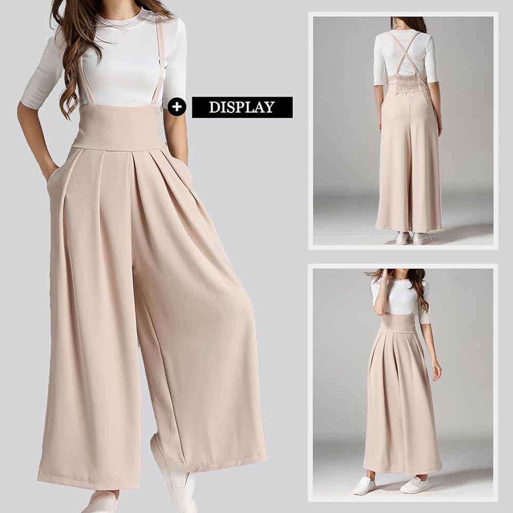 Beige suspender wide leg pant