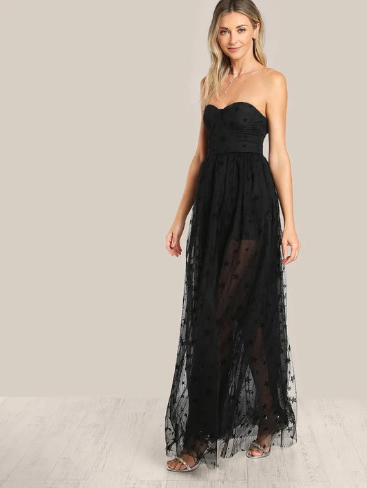 Star Flock Mesh Overlay Strapless Bustier Dress Periwinkley Shop