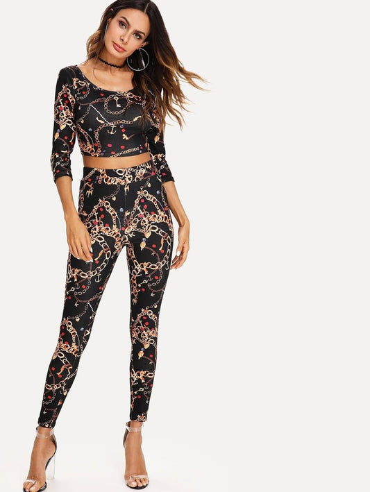 Graphic Print Crop Top & Pants Set Periwinkley Shop