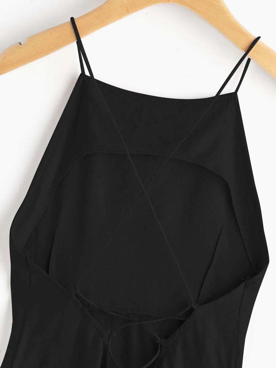 Criss Cross Lace Up Open Back Cami Dress Periwinkley Shop