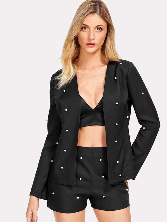 Pearl Beading Blazer With Shorts Periwinkley Shop