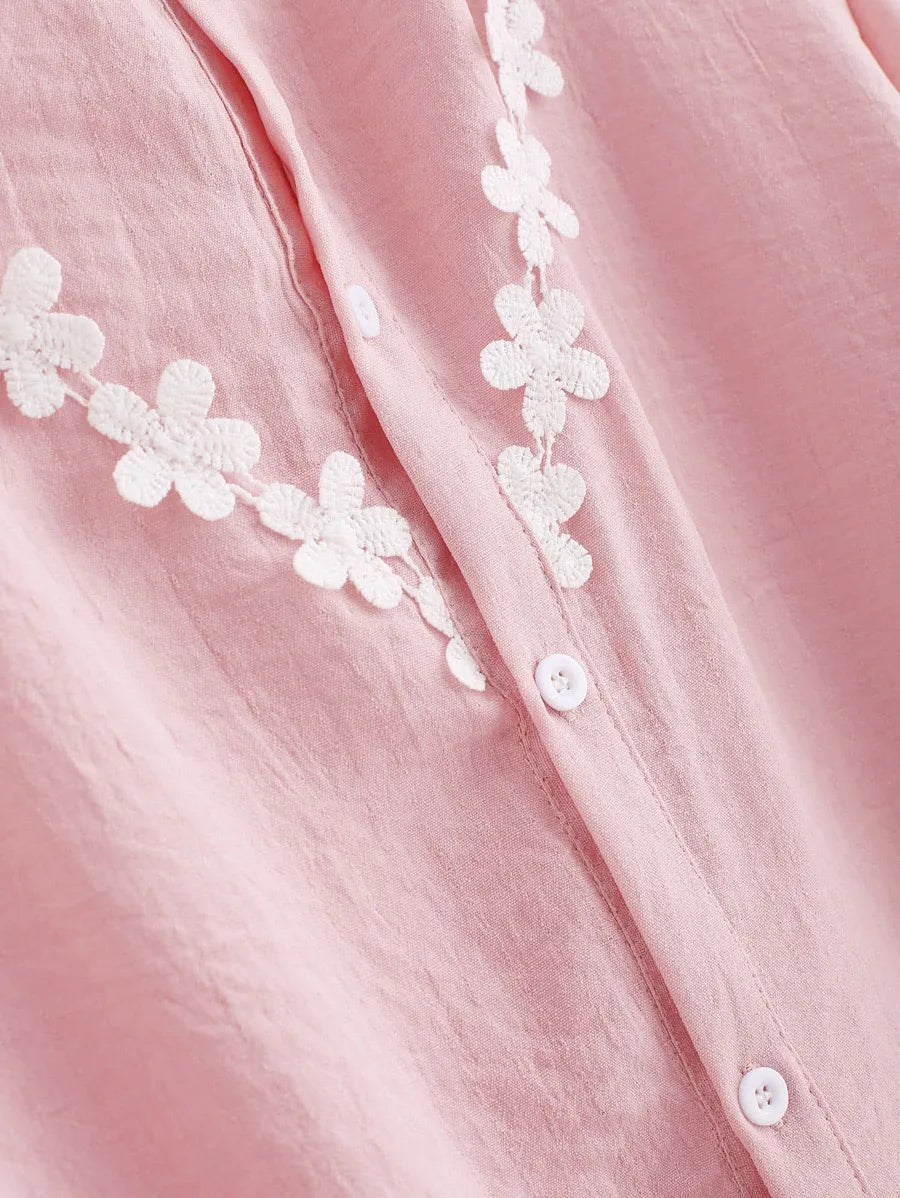 Contrast Lace Embroidered Shirt Periwinkley Shop