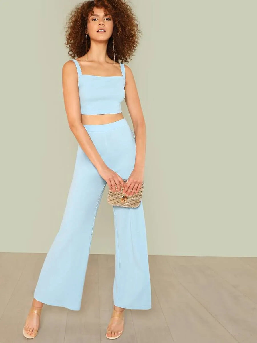 Thick Strap Crop Top & Palazzo Pants Set Periwinkley Shop