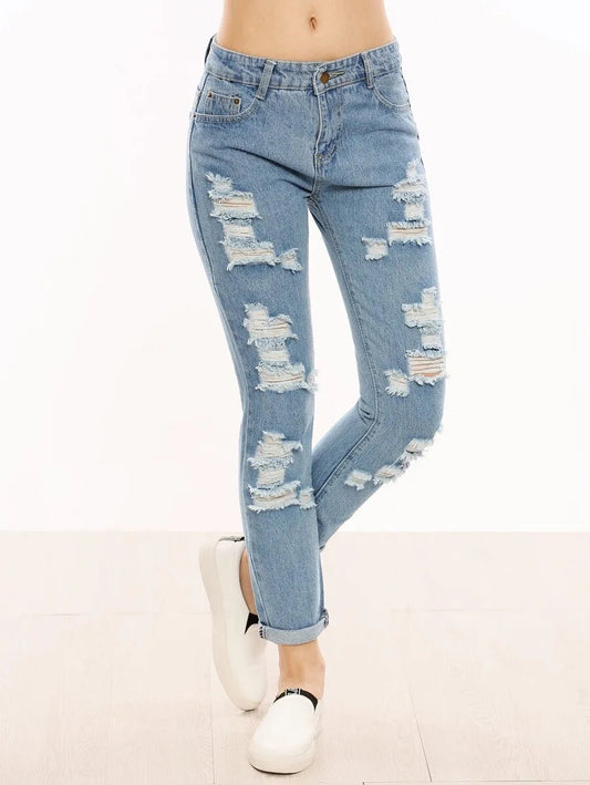 Blue Ripped Cuffed Jeans Periwinkley Shop