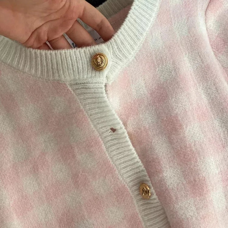 Korean Sweet Knit Plaid Cardigans & Camisole & Skirts 3pcs Sets Periwinkley Shop