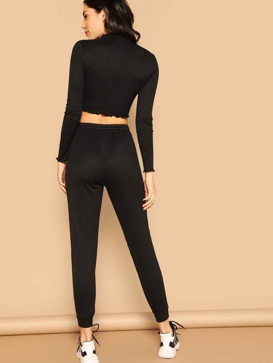 Fitted Crop Top & Sweatpants Set Periwinkley Shop