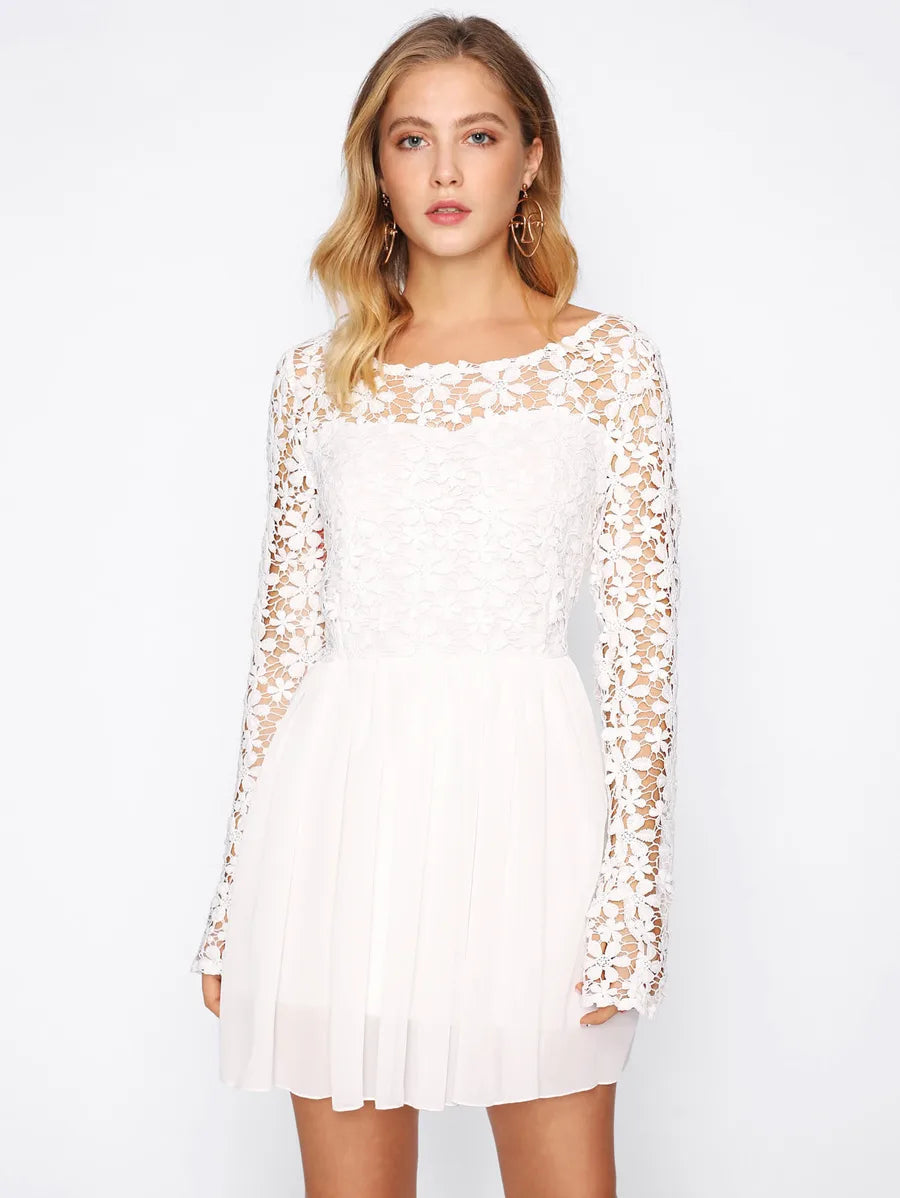 Guipure Lace Top Skater Dress Periwinkley Shop