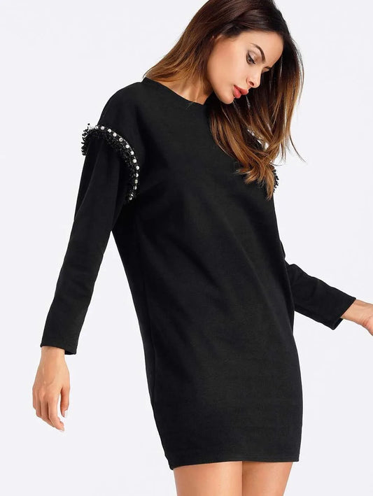 Faux Pearl Detail Dress Periwinkley Shop