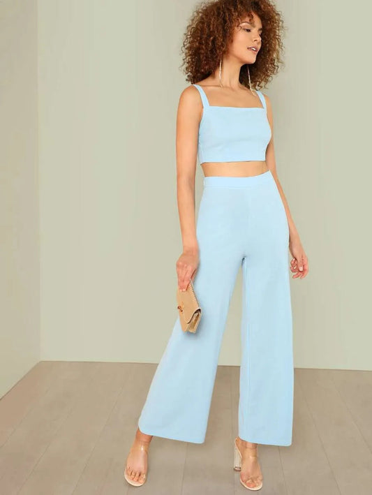 Thick Strap Crop Top & Palazzo Pants Set Periwinkley Shop