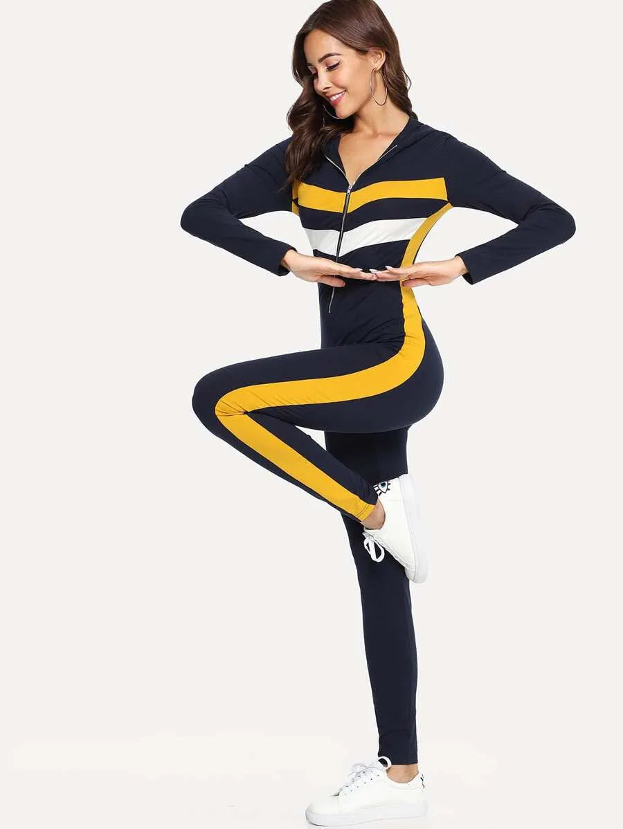 Cut and Sew Zip Front Form Fitting Jumpsuit Periwinkley Shop