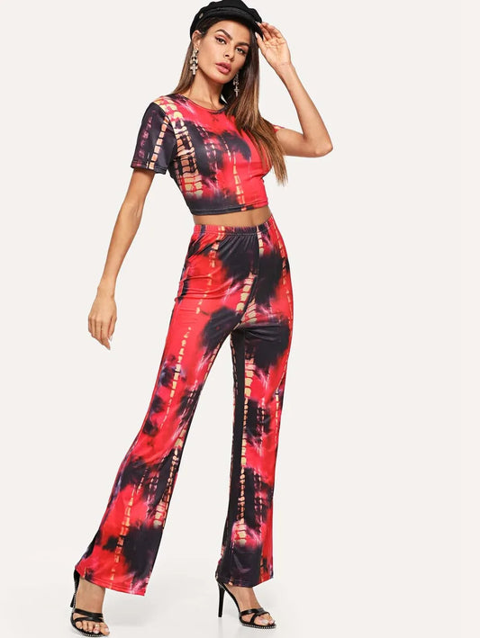 Tie Dye Round Neck Top & Pants Co-Ord Periwinkley Shop
