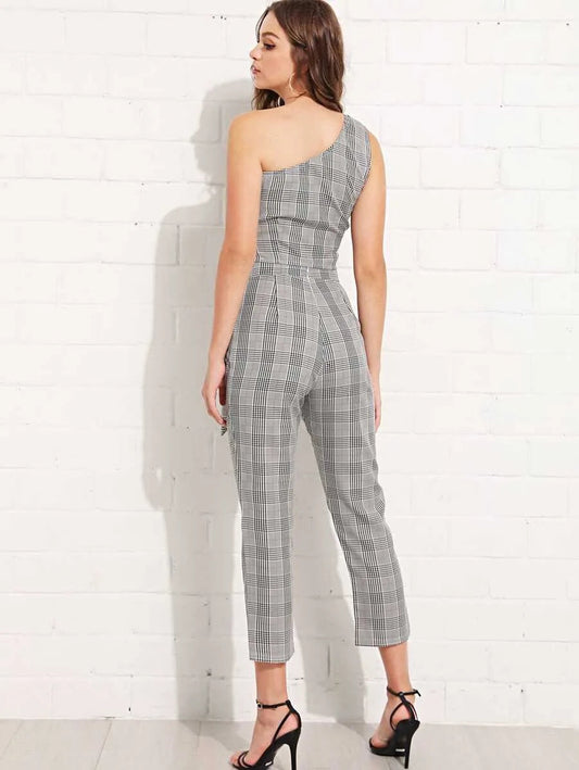 Glen plaid one shoulder knot top with pants Periwinkley Shop