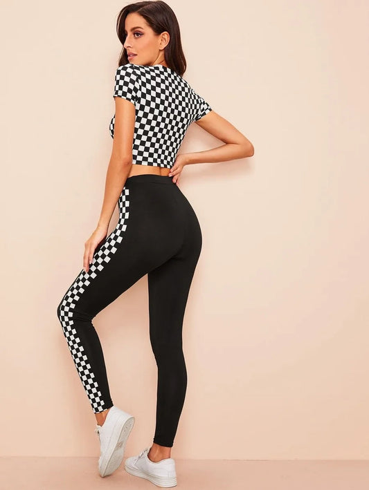 Checkered tee & high waist leggings set Periwinkley Shop