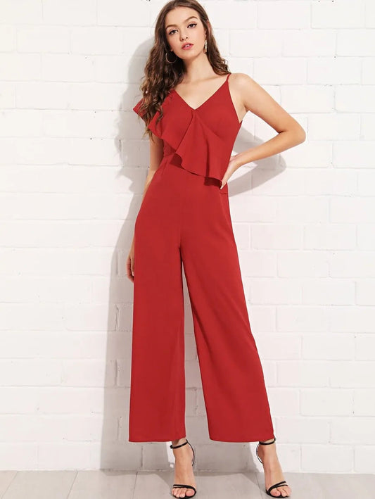 Ruffle Trim Zip Back Wide Leg Jumpsuit Periwinkley Shop