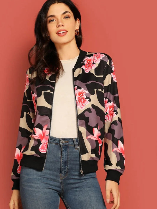 Zip Up Floral and Camo Bomber Jacket Periwinkley Shop