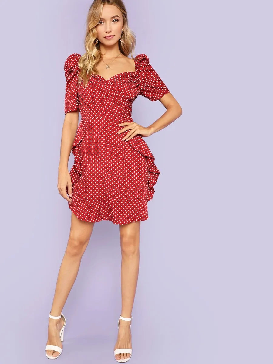 Polka Dot Puff Sleeve Surplice Wrap Dress Periwinkley Shop