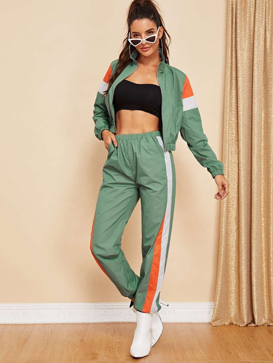 Zip Up Color Block Jacket & Pants Set Periwinkley Shop