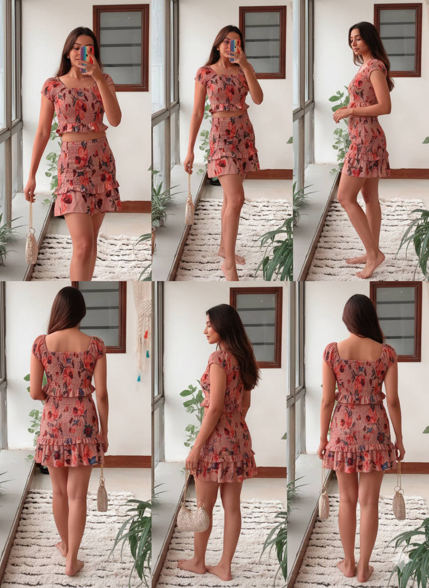 Elora Blush Floral Smocked Two-Piece Set