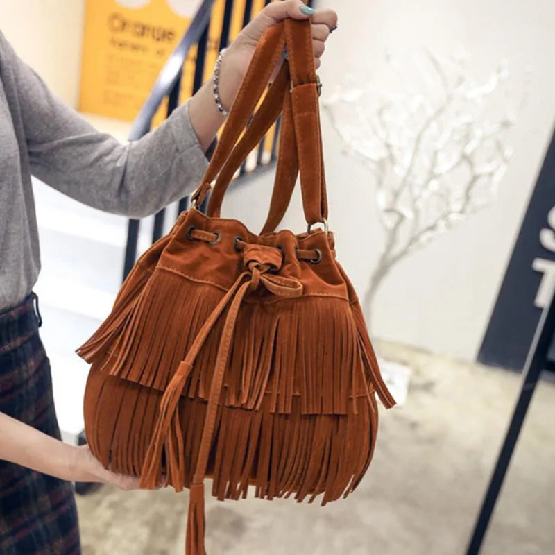 Fringe bucket bag - Brown Periwinkley Shop