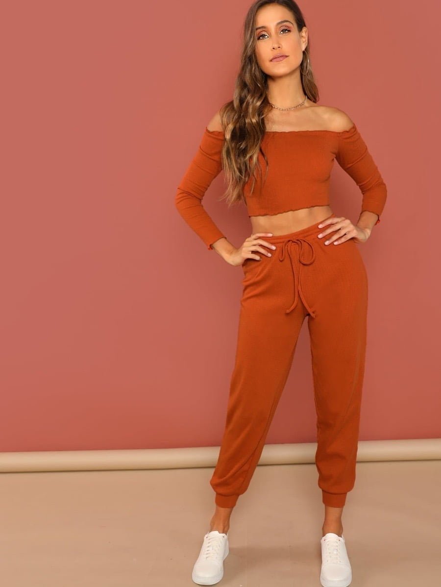 Crop Bardot Top & Pants Set Periwinkley Shop