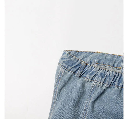 Moxub - Strapless Pocket Detail Distressed Wide Leg Jumpsuit Periwinkley Shop