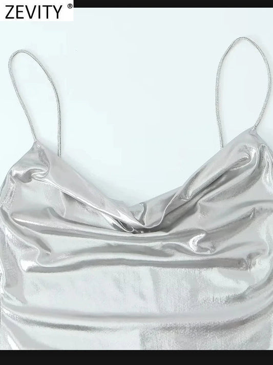 Urfi Summer Metal Party Wear Dress Silver Periwinkley Shop