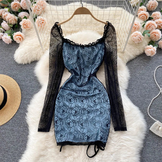 Hollow Out Floral Lace Mini Bodycon Dress Periwinkley Shop